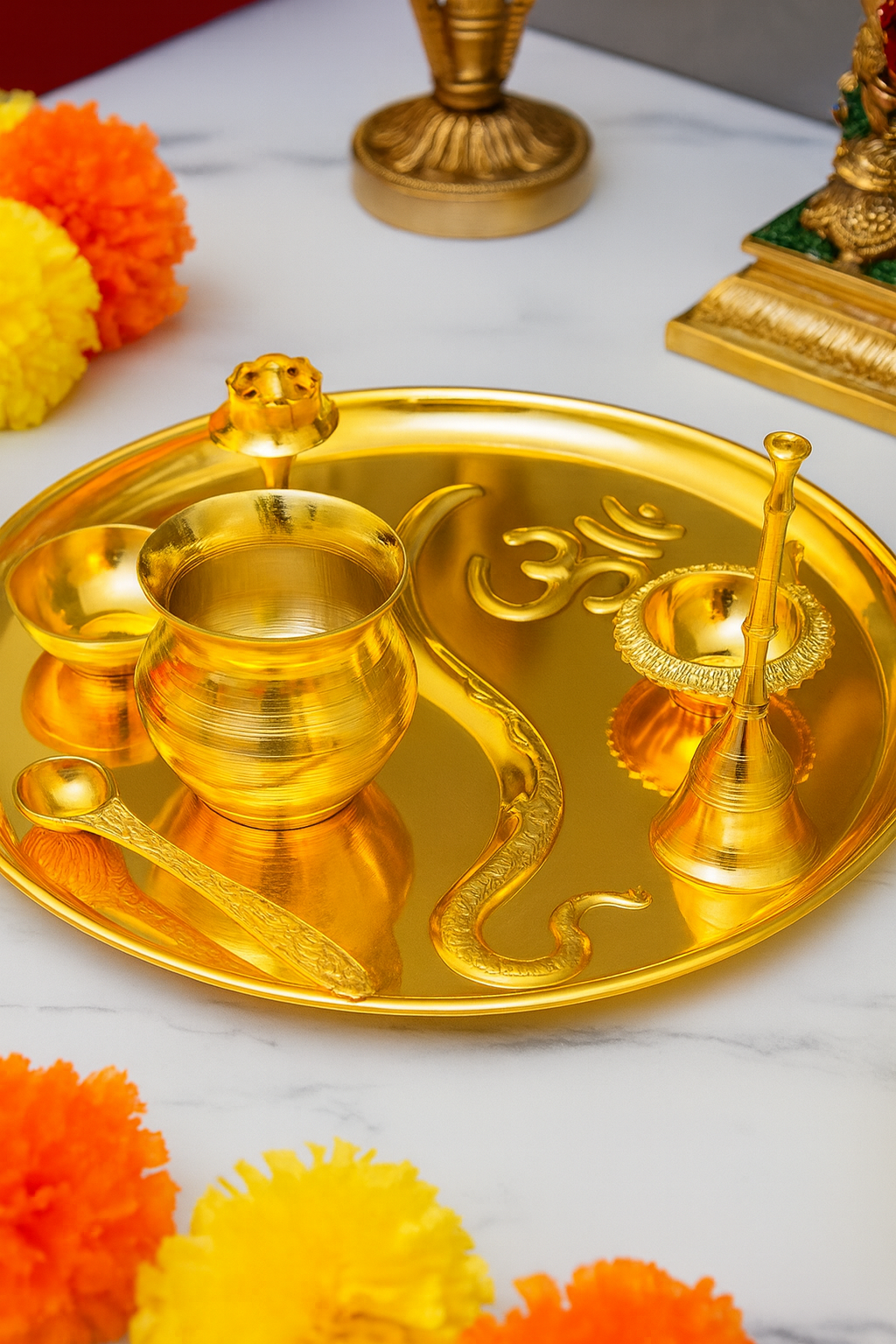 Puja Thali Set (1) Sampoorna 7-Piece Brass Puja Mahaset - Image 1